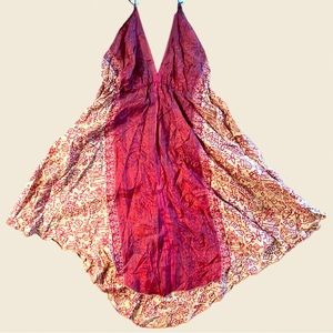 Silk halter, boho flowy dress